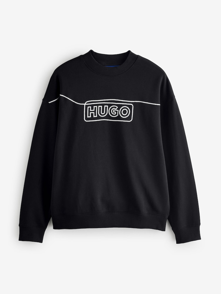 HUGO Black Chain Stitch Logo Terry 100% Cotton Sweatshirt - Image 4 of 4 HUGO Black Chain Stitch Logo Terry 100% Cotton Sweatshirt - Image 4 of 4
