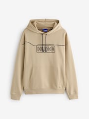 HUGO Natural Chain Stitch Logo 100% Cotton Terry Hoodie - Image 1 of 1