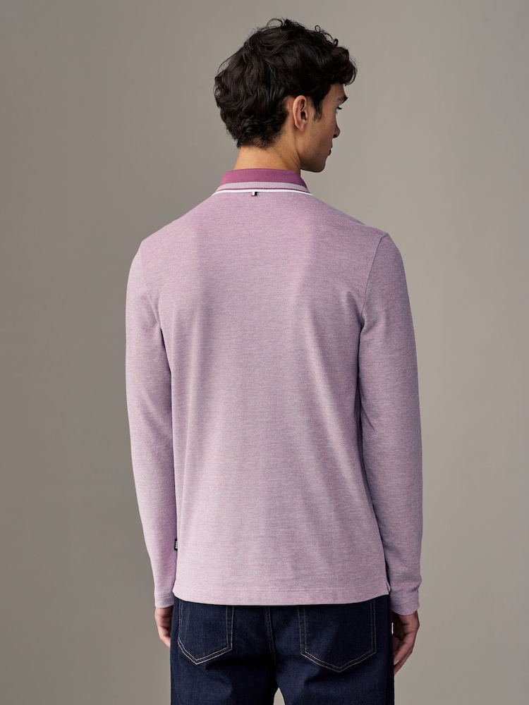 BOSS Purple Long Sleeve 100% Cotton Polo Shirt - Image 2 of 5