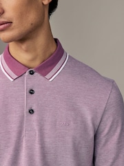 BOSS Purple Long Sleeve 100% Cotton Polo Shirt - Image 3 of 5