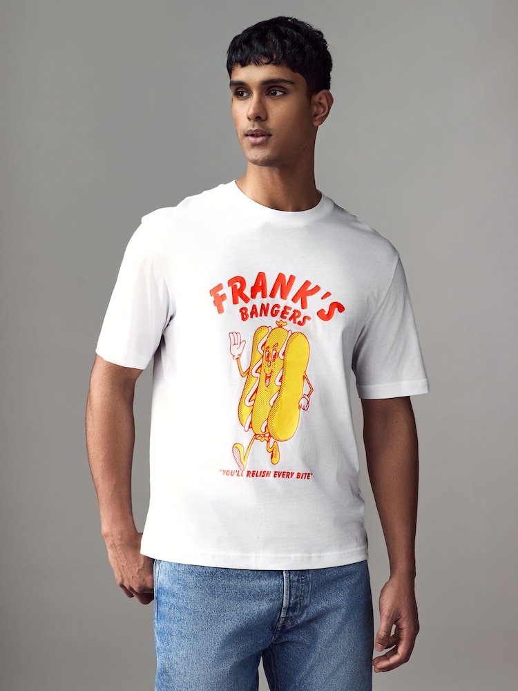 HUGO White Regular Fit Artwork 100% Cotton Jersey T-Shirt - Image 1 of 4 HUGO White Regular Fit Artwork 100% Cotton Jersey T-Shirt - Image 1 of 4
