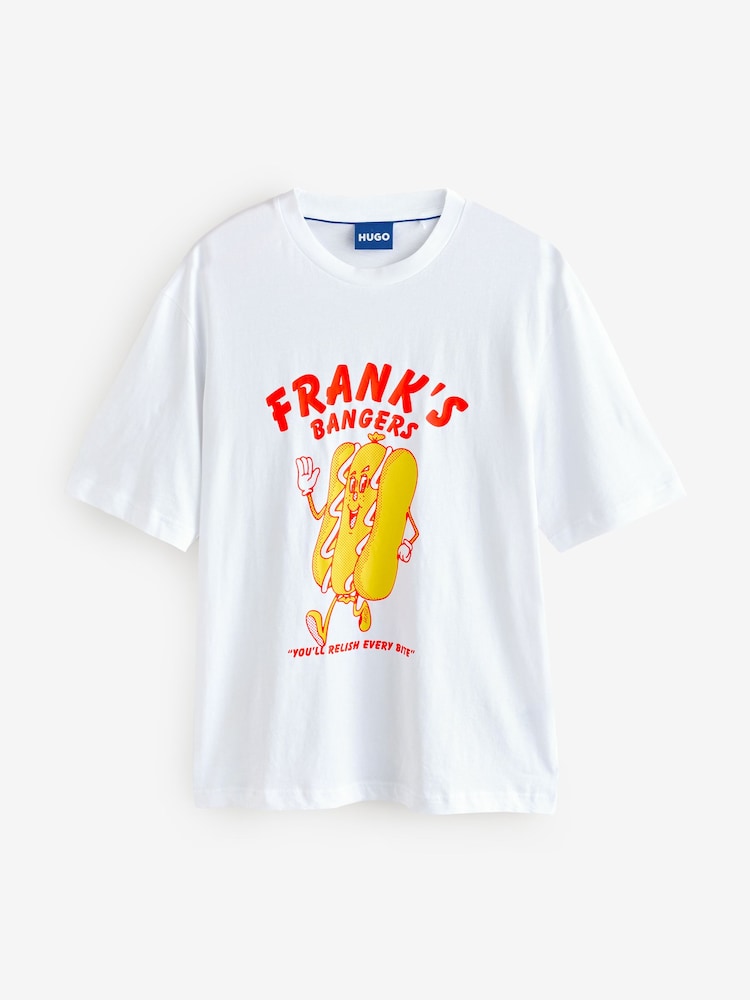 HUGO White Regular Fit Artwork 100% Cotton Jersey T-Shirt - Image 4 of 4 HUGO White Regular Fit Artwork 100% Cotton Jersey T-Shirt - Image 4 of 4