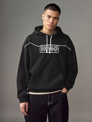 HUGO Black Chain Stitch Logo 100% Cotton Terry Hoodie - Image 1 of 4