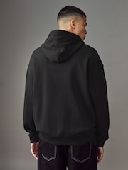 HUGO Black Chain Stitch Logo 100% Cotton Terry Hoodie - Image 2 of 4