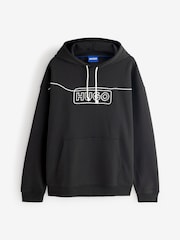 HUGO Black Chain Stitch Logo 100% Cotton Terry Hoodie - Image 4 of 4