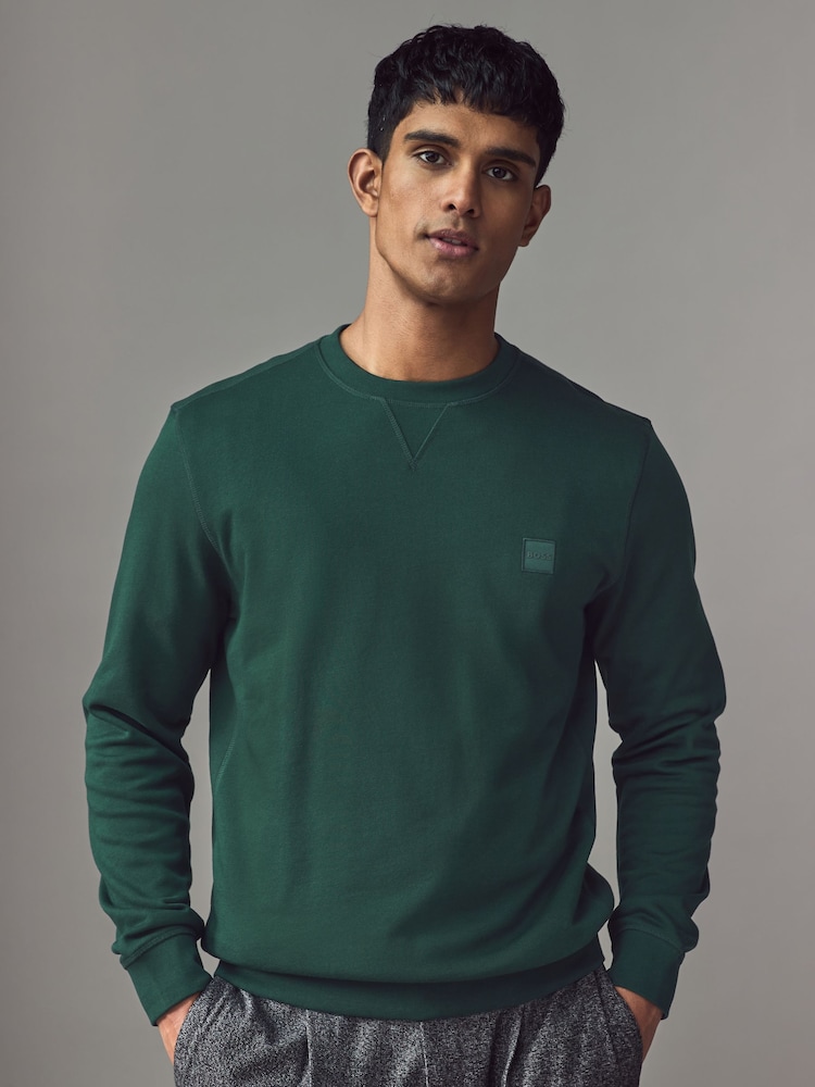 BOSS Green Relaxed Fit Westart Logo Patch 100% Cotton Terry Jersey Sweatshirt - Image 1 of 4 BOSS Green Relaxed Fit Westart Logo Patch 100% Cotton Terry Jersey Sweatshirt - Image 1 of 4