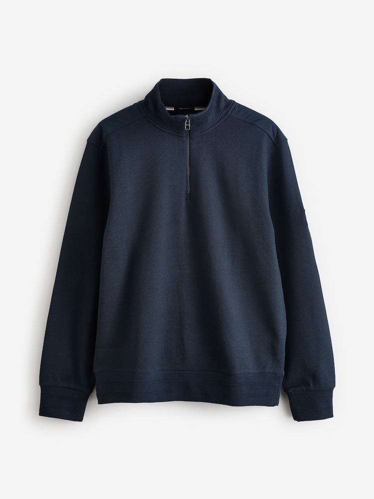 BOSS Blue Regular Fit Mercerised 100% Cotton Sweatshirt With Logo Patch - Image 1 of 1