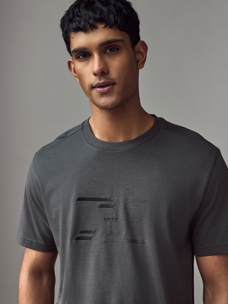 Сірий - BOSS Regular Fit Seasonal Graphic Print 100% Cotton T-Shirt - Image 3 of 4