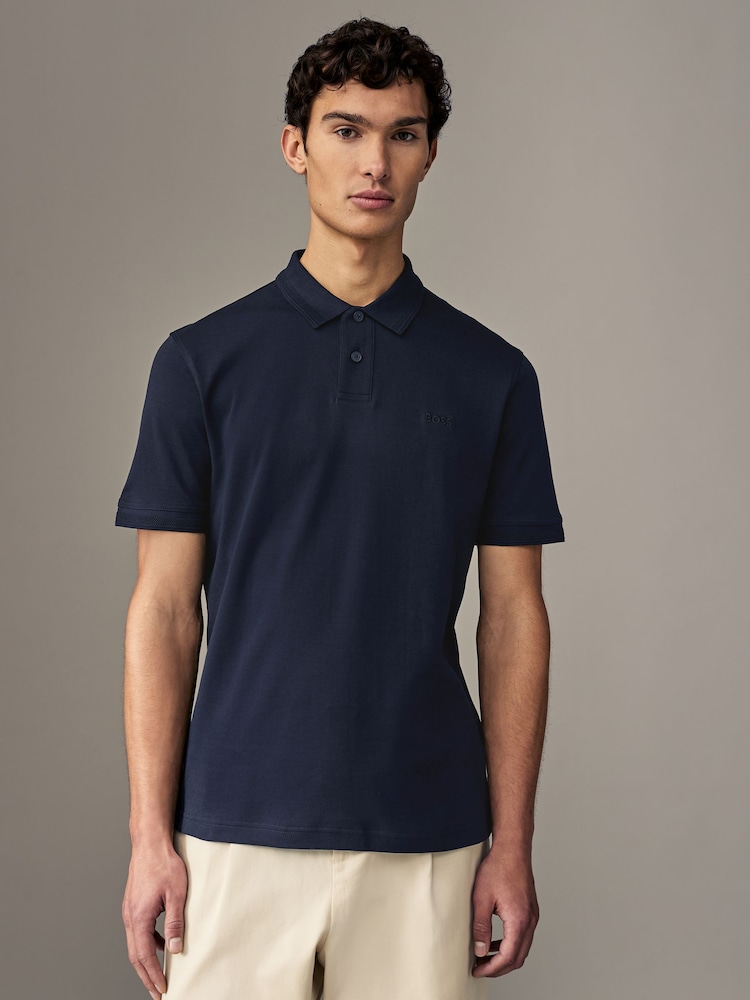 BOSS Blue Interlock Logo Jersey Polo Shirt - Image 1 of 4