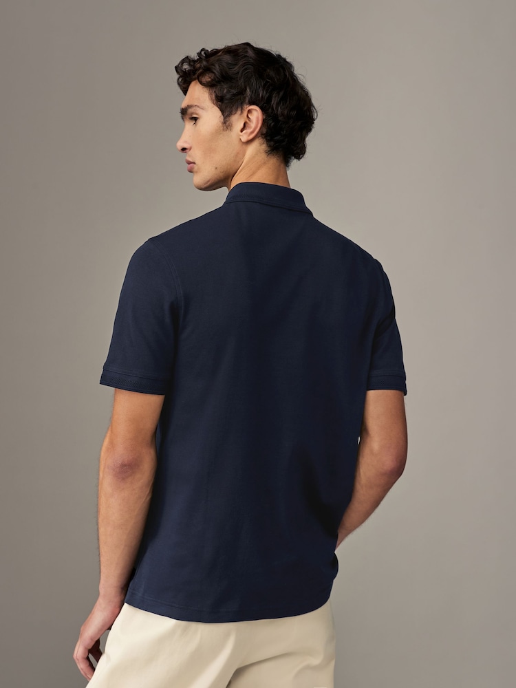 BOSS Blue Interlock Logo Jersey Polo Shirt - Image 2 of 4