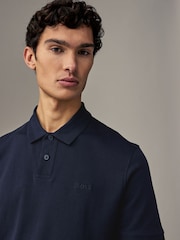 BOSS Blue Interlock Logo Jersey Polo Shirt - Image 3 of 4