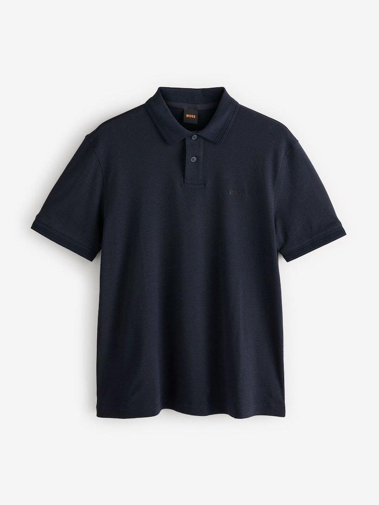BOSS Blue Interlock Logo Jersey Polo Shirt - Image 4 of 4
