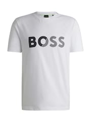 BOSS White Tape Logo 100% Cotton Jersey T-Shirt - Image 5 of 5