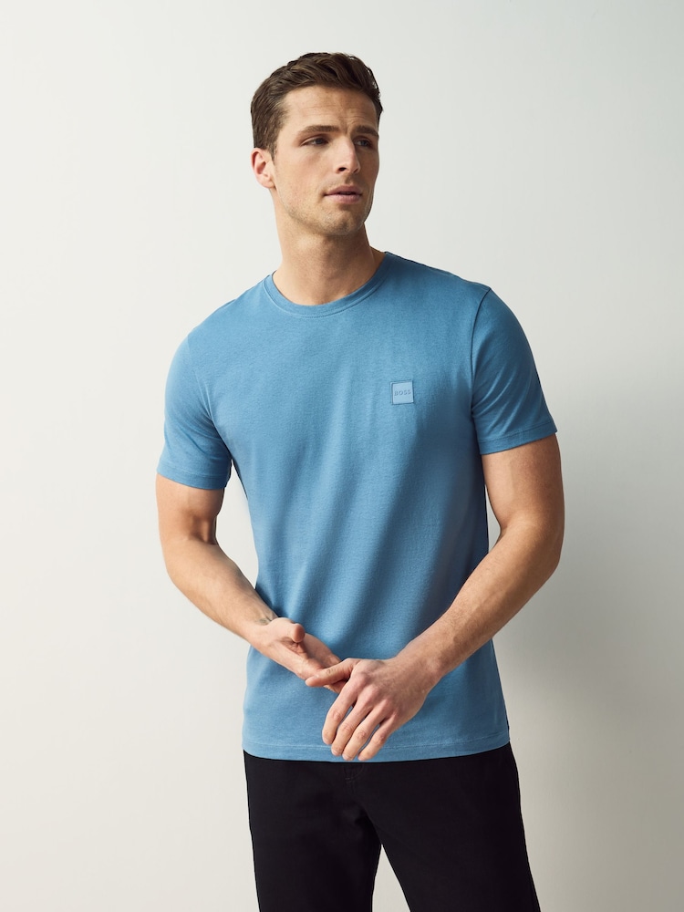 BOSS Blue Ground Relaxed Fit Tales Logo Patch Jersey T-Shirt - Image 1 of 4