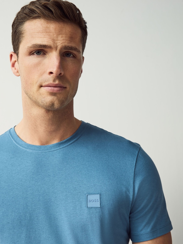 BOSS Blue Ground Relaxed Fit Tales Logo Patch Jersey T-Shirt - Image 3 of 4