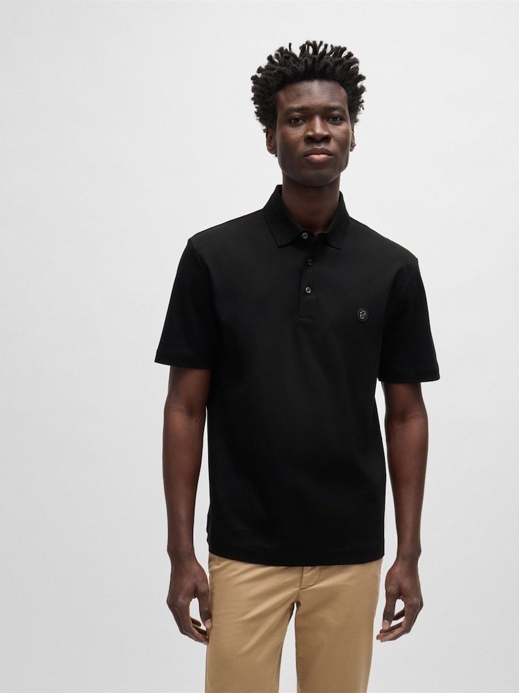 Negro - BOSS Double Monogram Mercerised 100% Cotton Polo Shirt - Imagen 1 de 5