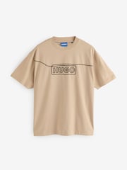 HUGO Natural Chain Stitch Logo Terry 100% Cotton T-Shirt - Image 4 of 4