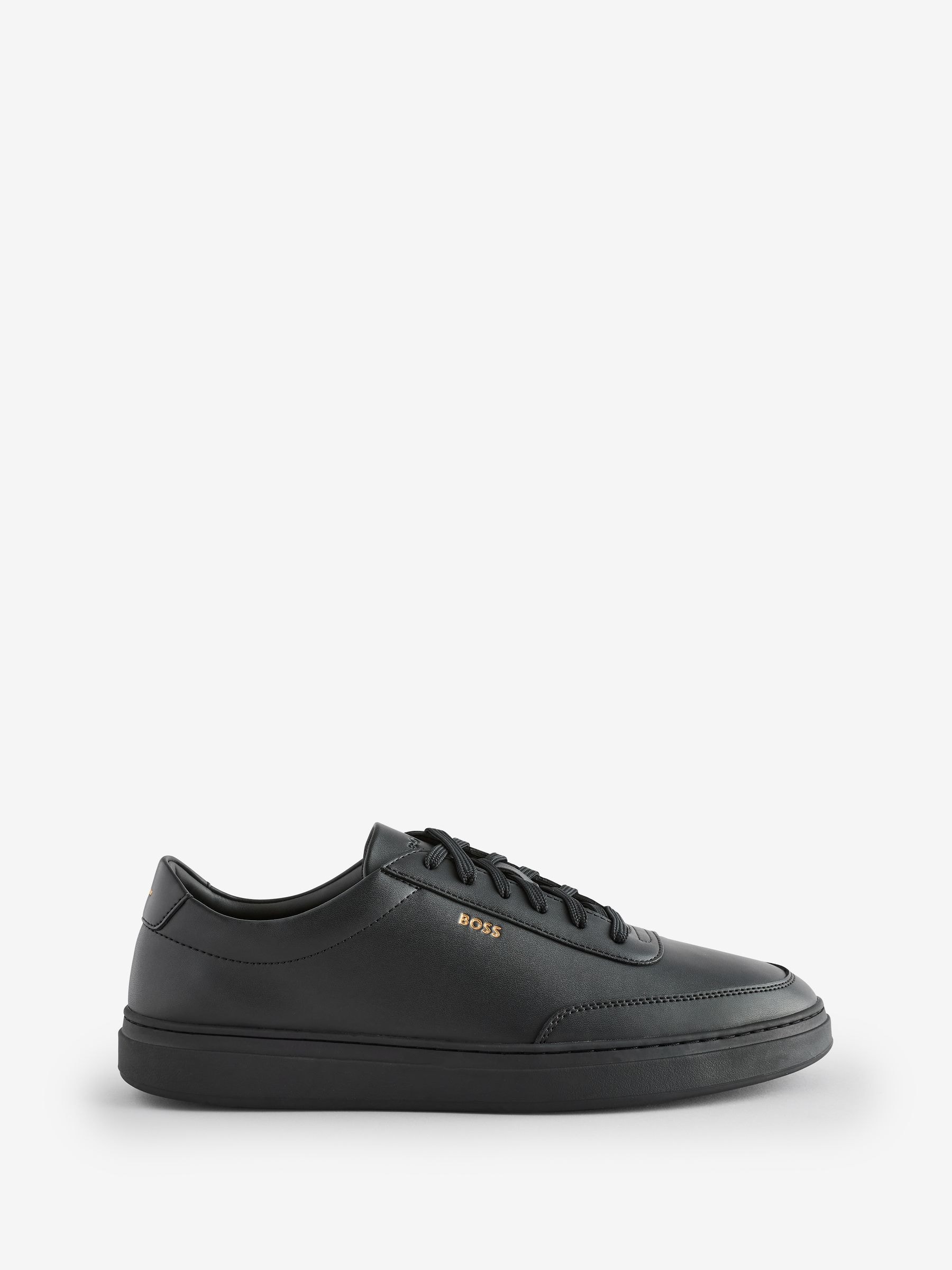 Buy BOSS Black Coated Leather Trainers With Gold Tone Logo from Next Luxembourg