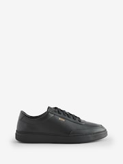 BOSS Black Coated-Leather Trainers With Gold-Tone Logo - Image 1 of 6