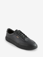 BOSS Black Coated-Leather Trainers With Gold-Tone Logo - Image 2 of 6