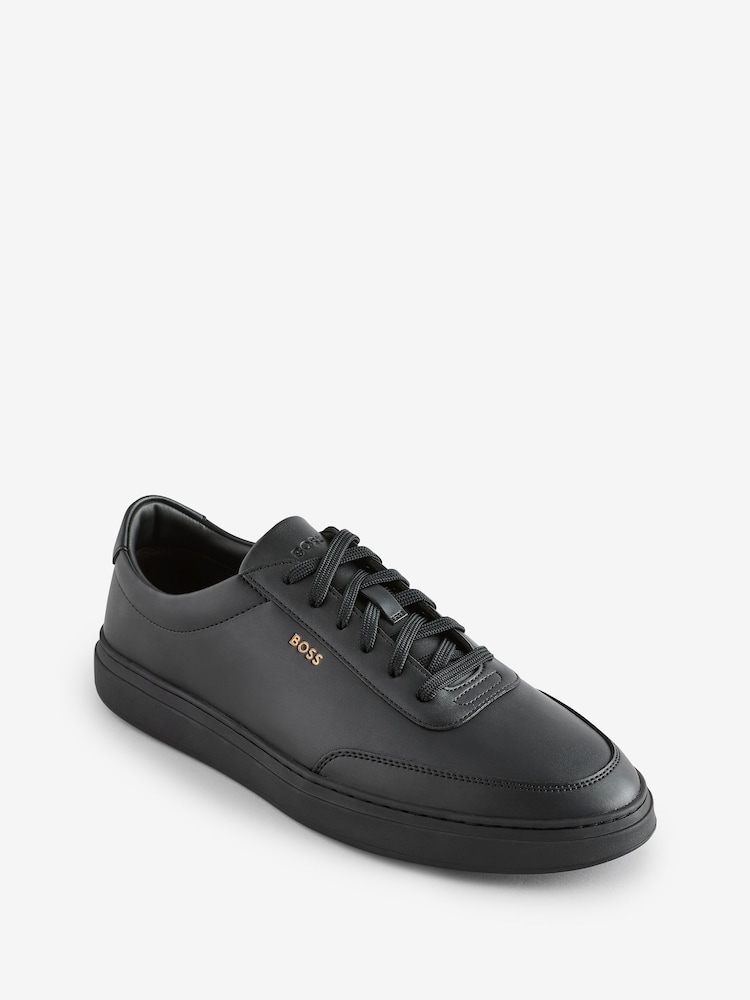 BOSS Black Coated-Leather Trainers With Gold-Tone Logo - Image 2 of 6