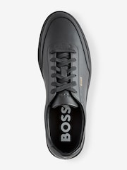BOSS Black Coated-Leather Trainers With Gold-Tone Logo - Image 3 of 6