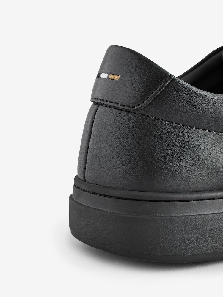BOSS Black Coated-Leather Trainers With Gold-Tone Logo - Image 5 of 6