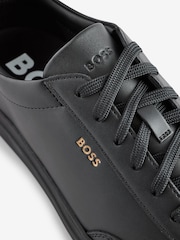 BOSS Black Coated-Leather Trainers With Gold-Tone Logo - Image 6 of 6