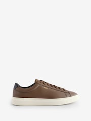 BOSS Brown Lace-Up Trainers In Polished Leather - Image 1 of 6