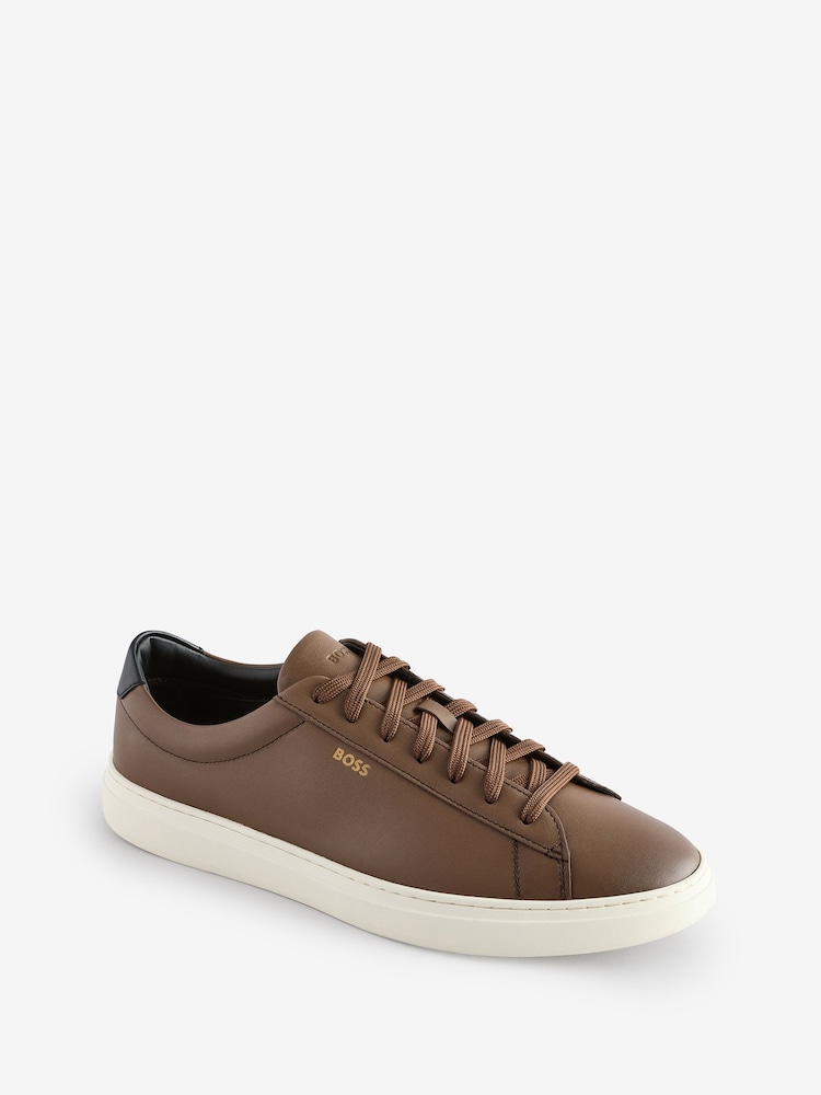 BOSS Brown Lace-Up Trainers In Polished Leather - Image 2 of 6 BOSS Brown Lace-Up Trainers In Polished Leather - Image 2 of 6
