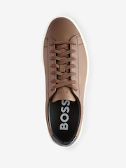 BOSS Brown Lace-Up Trainers In Polished Leather - Image 3 of 6