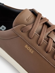 BOSS Brown Lace-Up Trainers In Polished Leather - Image 5 of 6