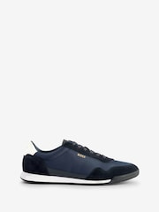BOSS Blue Suede Trim Lace Up Sporty Trainers - Image 1 of 1