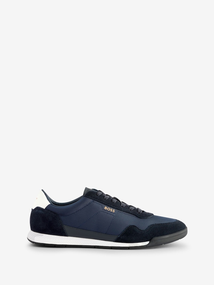 BOSS Blue Suede Trim Lace Up Sporty Trainers - Image 1 of 1