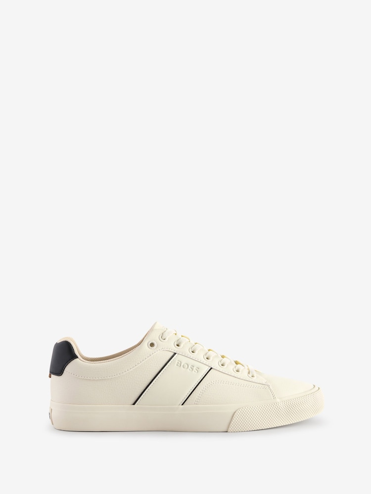 BOSS Natural Faux-Leather Trainers With Plain And Grained Textures - Image 1 of 1