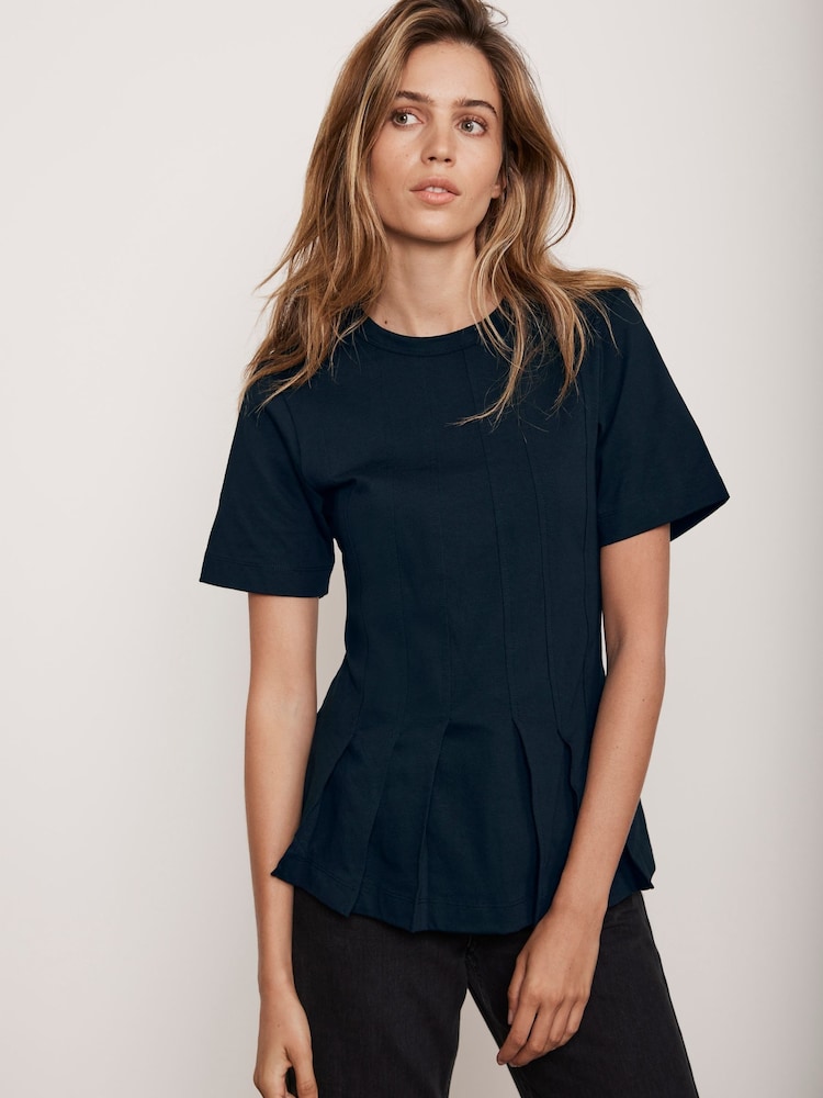 Mint Velvet Blue Seam Detail Peplum 100% Cotton Top - Image 1 of 4 Mint Velvet Blue Seam Detail Peplum 100% Cotton Top - Image 1 of 4