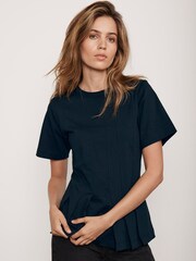 Mint Velvet Blue Seam Detail Peplum 100% Cotton Top - Image 2 of 4
