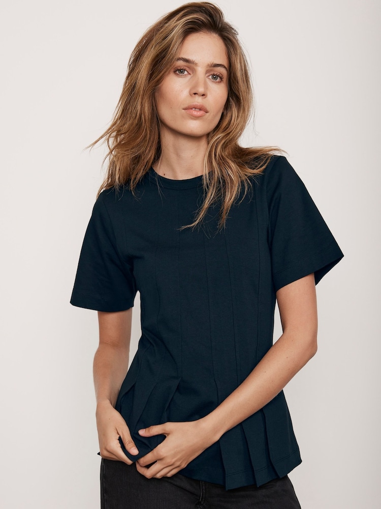 Mint Velvet Blue Seam Detail Peplum 100% Cotton Top - Image 2 of 4 Mint Velvet Blue Seam Detail Peplum 100% Cotton Top - Image 2 of 4