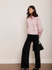 Mint Velvet Pink Bow Detail Cropped 100% Cotton Shirt - Image 2 of 4