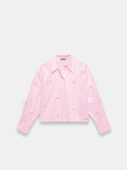 Mint Velvet Pink Bow Detail Cropped 100% Cotton Shirt - Image 3 of 4