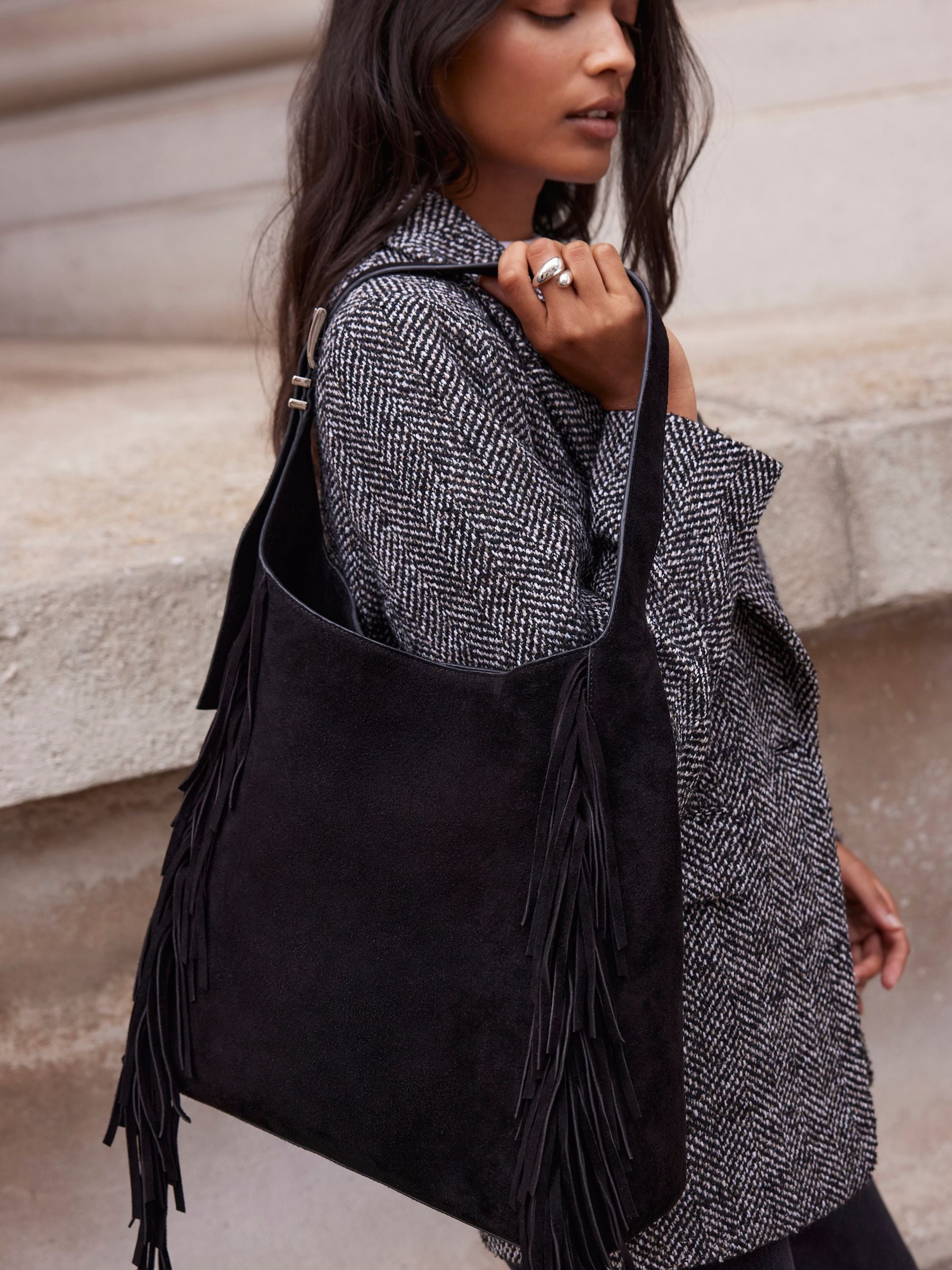 Buy Mint Velvet Black Suede Fringed Bag from Next USA