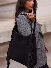 Mint Velvet Black Suede Fringed Bag - Image 3 of 4