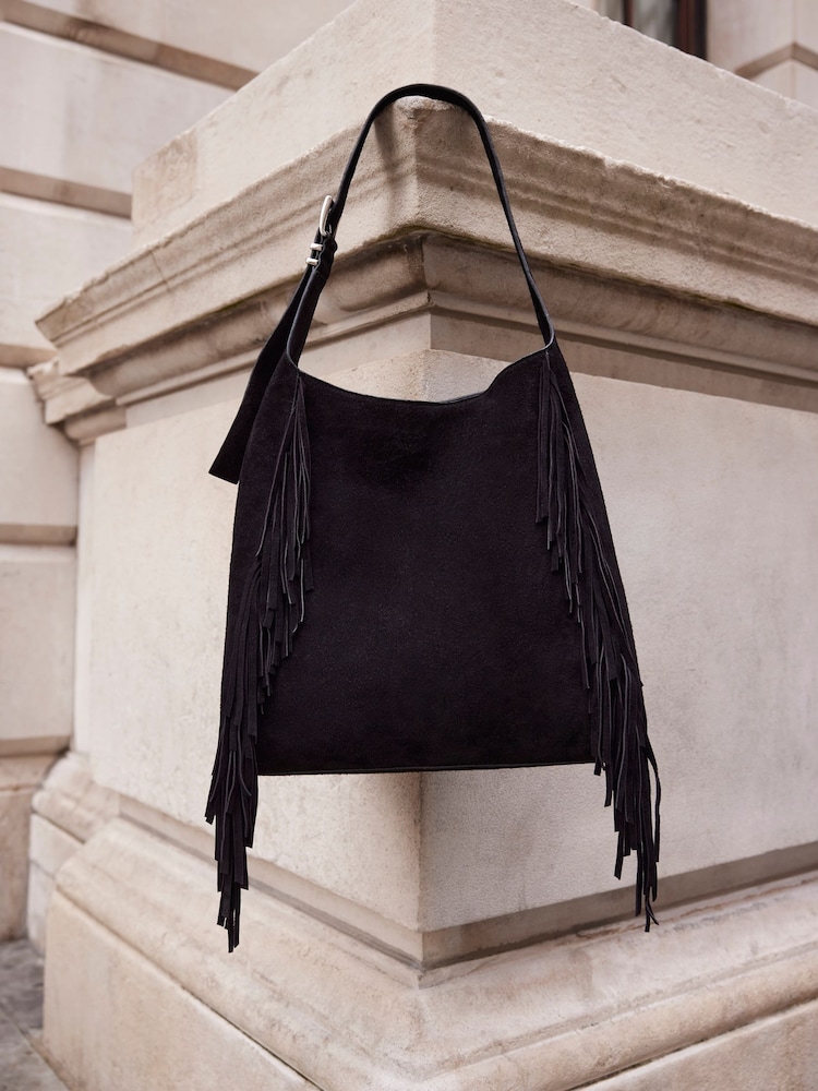 Mint Velvet Black Suede Fringed Bag - Image 4 of 4