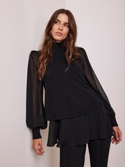 Mint Velvet Black Cotton Blend Mix Knit Top - Image 1 of 4