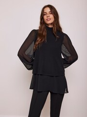 Mint Velvet Black Cotton Blend Mix Knit Top - Image 2 of 4