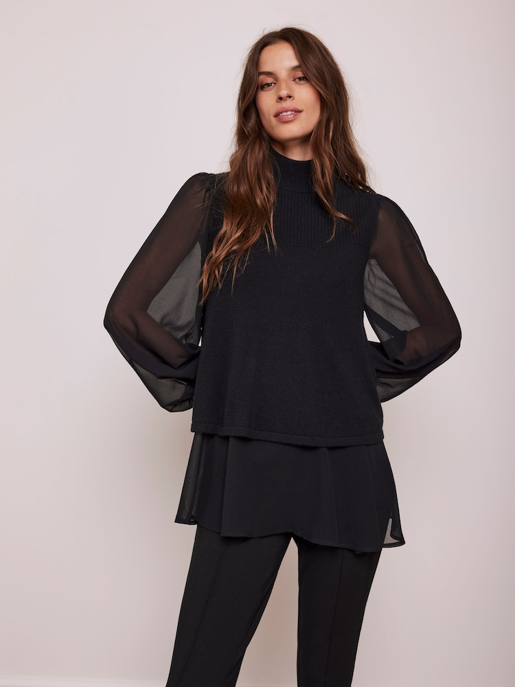 Mint Velvet Black Cotton Blend Mix Knit Top - Image 2 of 4