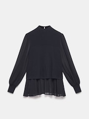 Mint Velvet Black Cotton Blend Mix Knit Top - Image 3 of 4