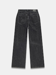 Mint Velvet Black Washed Diamante Wide 100% Cotton Jeans - Image 4 of 4