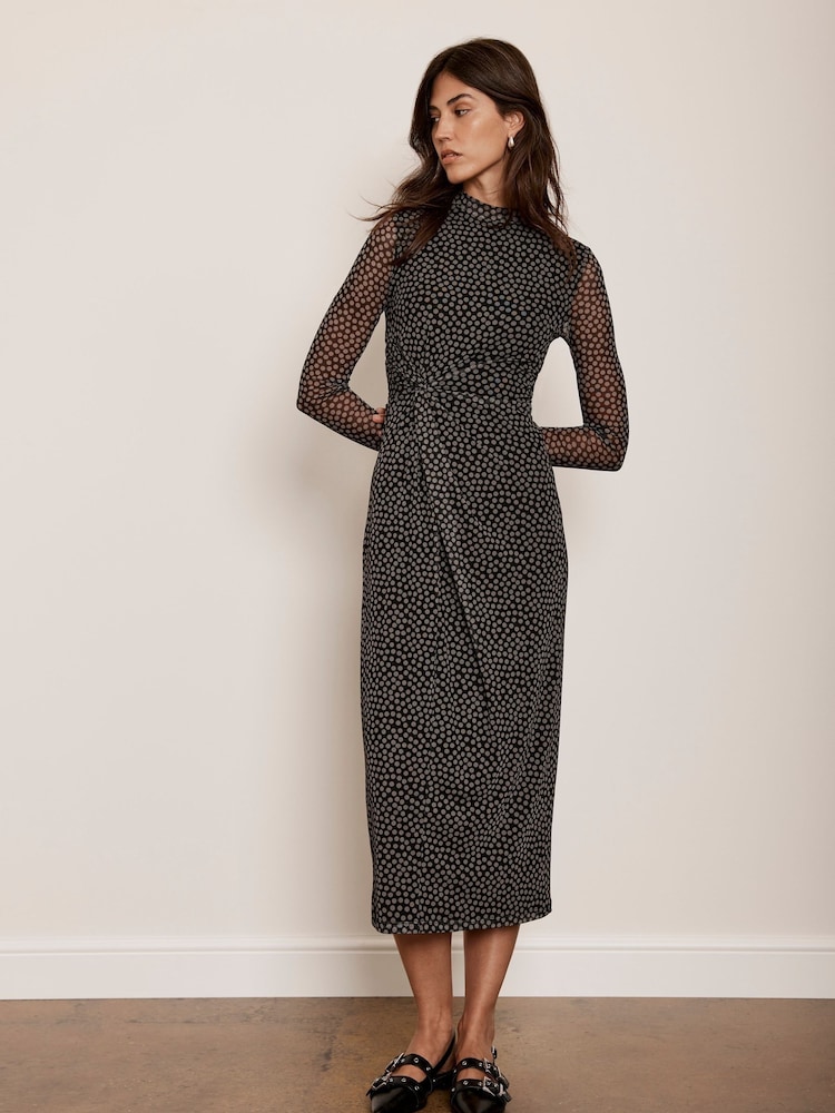 Mint Velvet Black Spot Print Mesh Midi Dress - Image 1 of 4 Mint Velvet Black Spot Print Mesh Midi Dress - Image 1 of 4