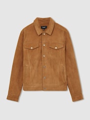 Reiss Tobacco Brown Eden Suede Trucker Jacket - Image 2 of 7